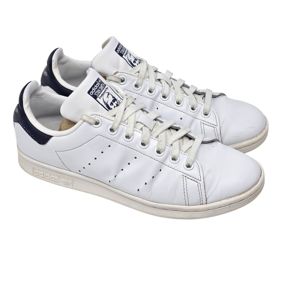Adidas Stan Smith Sneakers White Navy Leather Lace‎ Up Men's Size 7